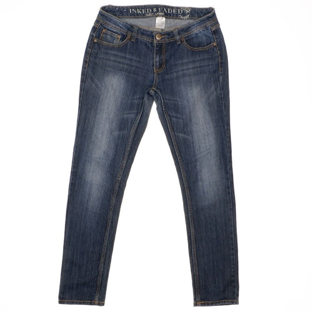 Inked & Faded Curvy Skinny Jeans Size 4 Womens Blue Denim Measures 30 x 29.5